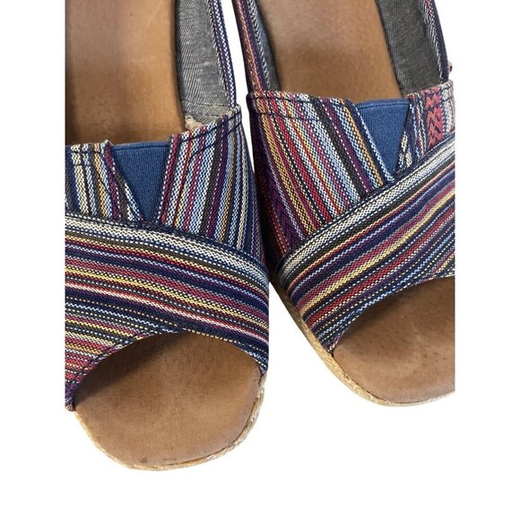 Toms Espadrille Wedge Heel Open Toe Sandals Size 9.5 Striped - Picture 6 of 8